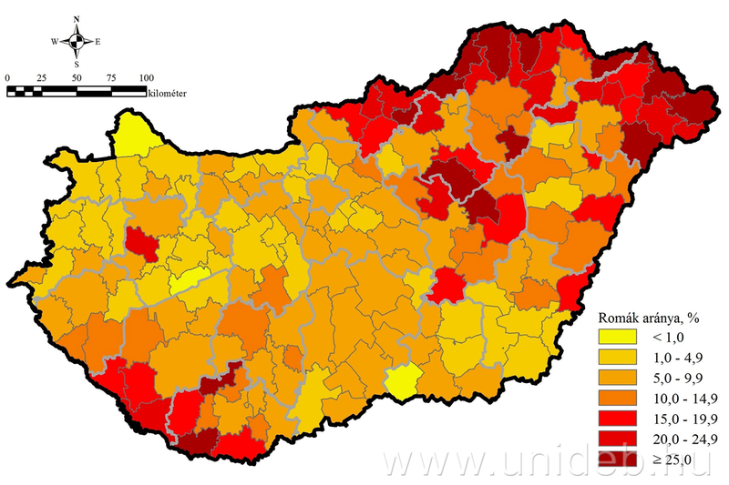 A roma lakosság aránya a járásokban a DE felmérés adatai alapján (2010-13)